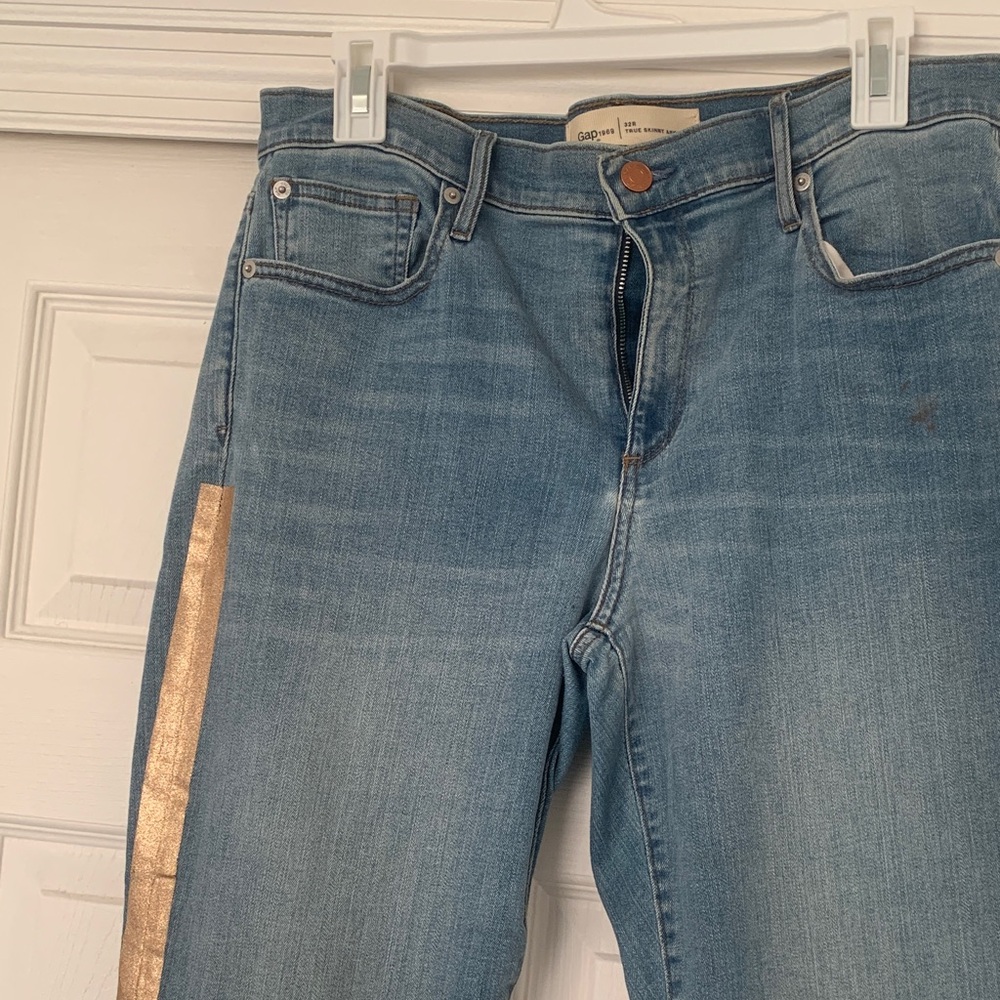 GAP Light Blue Straight Leg Jeans with Gold Side Stripe